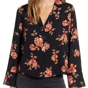 3/$15 NWT Nordstrom BP Notched Collar Floral Button Up Business Casual Blouse S